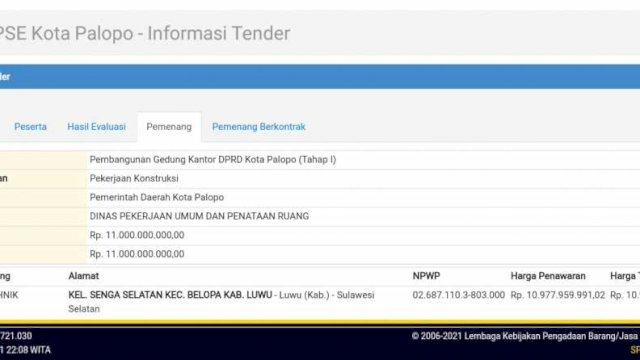 Ini Pemenang Tender Proyek Pembangunan Kantor DPRD Palopo