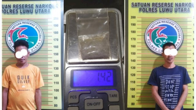 Dua tersangka Penyalahgunaan Narkoba berserta Barang Bukti diamankan Sat Res Narkoba Polres Luwu Utara di Kabupaten Sidrap.