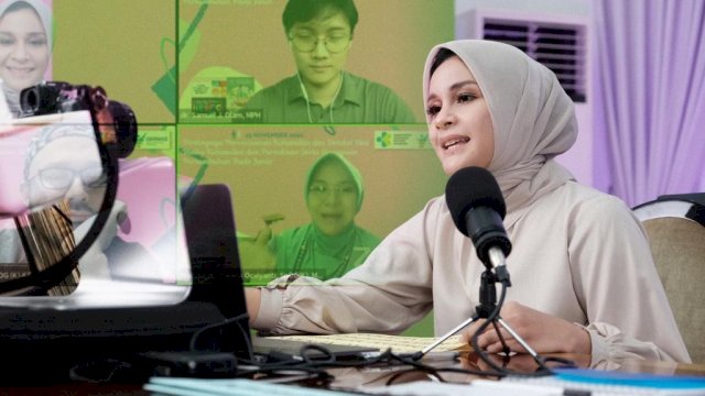 Ketua TP PKK Gowa Priska Paramita Adnan, saat menjadi salah satu narasumber pada Webinar Nasional yang diselenggarakan Kementerian Kesehatan RI.