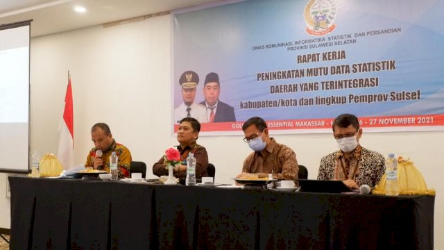 Rapat Kerja Peningkatan Mutu dan Statistik Daerah yang Terintegrasi Kabupaten dan Kota dan Lingkup Pemprov Sulawesi Selatan Tahun 2021, Sabtu (27/11/2021).