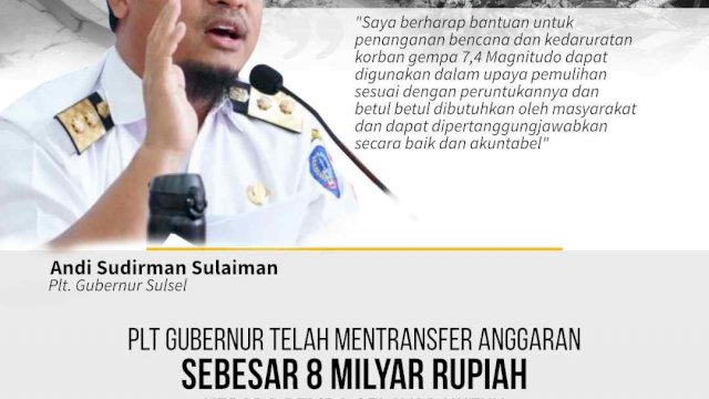 Gerak Cepat, Plt Gubernur Sulsel Cairkan Rp 8 Miliar untuk Pemulihan Bencana Gempa Selayar