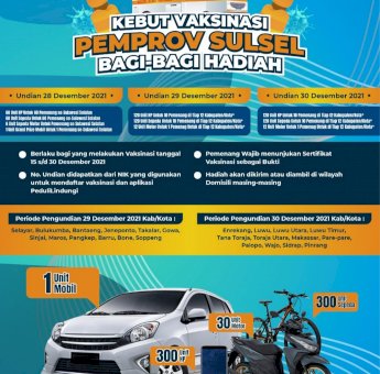 Kebut Vaksinasi, Pemprov Sulsel Bagi-bagi Hadiah