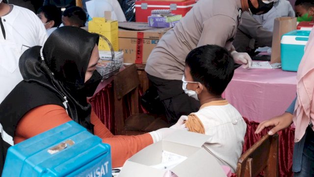 Vaksinasi untuk anak usia 6 hingga 11 tahun di Kabupaten Gowa. (Istimewa)