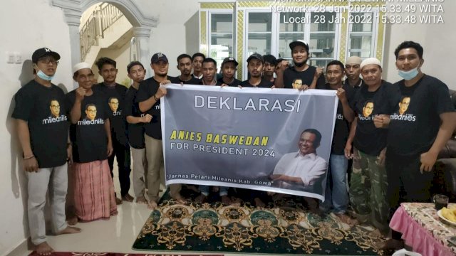 Deklarasi Petani Mileanies untuk Anies Baswedan di Pilpres 2024, berlangsung di Desa Sokkolia, Kecamatan Bontomarannu, Kabupaten Gowa, Jumat (28/01/2022).