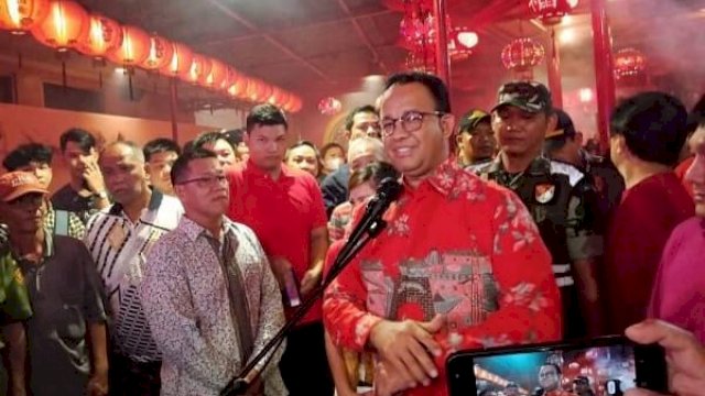 Gubernur DKI Jakarta Anies Baswedan saat memberi sambutan di Klaten Hian Thian Siang Tee, Selasa (1/2/2022).
