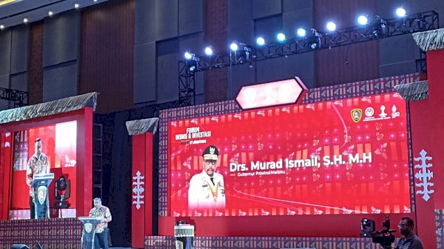 Gubernur Maluku, Murad Ismail saat membuka Forum Bisnis dan Investasi di Hotel Four Points By Sheraton, Makassar, Sabtu (5/2/2022). (Foto: Chaerani)