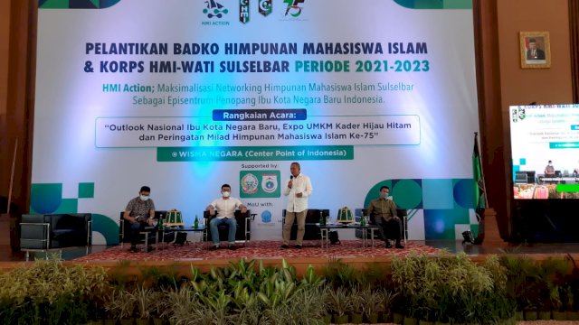 Bupati Polman Andi Ibrahim Masdar, menghadiri Pelantikan Badan Koordinasi HMI Sulawesi Selatan dan Barat, Jumat (10/02/2021). Istimewa
