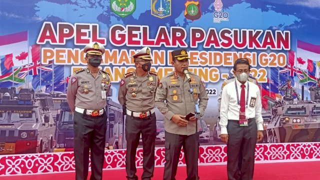 Apel Gelar Pengamanan Presidensi G-20&nbsp; Finance Meeting 2002 di Lapangan Presisi Polda Metro Jaya, Senin (14/02/2022). (Foto. Wahyu Widodo/Republiknews.co.id)