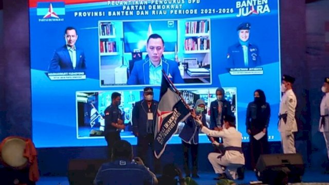 Ketua Umum Partai Demokrat Agus Harimurti Yudhoyono (AHY) saat memberikan arahan secara daring kepada Kader Partai Demokrat Provinsi Banten, Sabtu (26/02/2022). (Istimewa)