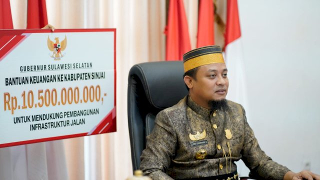 Plt Gubernur Sulsel Andi Sudirman Sulaiman, saat mengikuti Rapat Paripurna DPRD Kabupaten Sinjai memperingati 458 Tahun Sinjai secara Virtual, Minggu (27/02/2022) (Istimewa)