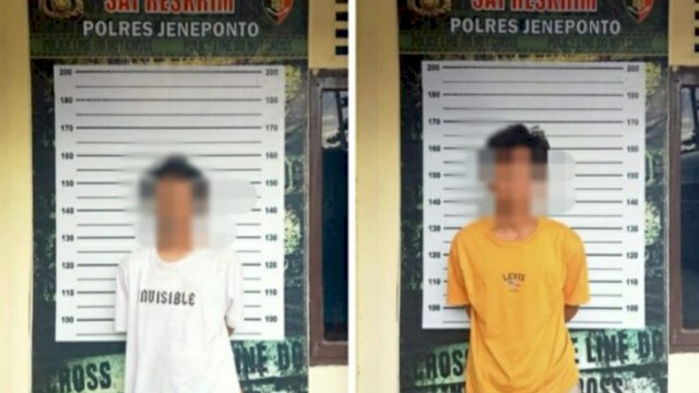 Terduga pelaku pencurian di Jeneponto saat ditangkap Polisi, Senin (14/02/2022). (Foto. Andi Nurul Gaffar/Republiknews.co.id)
