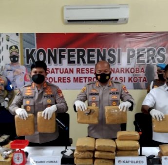 Puluhan Kilo Ganja Siap Edar Diamankan Satres Narkoba Polres Metro Bekasi Kota, Tiga Pelaku Diringkus