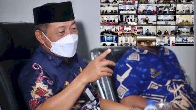 Wakil Bupati Gowa Abd. Rauf Malaganni di sela-sela mengikuti Sosialisasi SE bersama 4 Menteri terkait aturan Retribusi PBG secara virtual, di Peace Room A'Kio, Kantor Bupati Gowa,  Jumat (04/03/2022). (Ist)