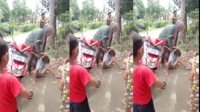 Tangkapan layar video seorang Anak dibanting emek-emak karena dituduh mencuri uang, viral di Media Sosial. (Istimewa)