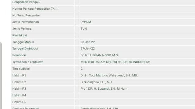 Informasi Perkara Mahkamah Agung RI. (Ist)