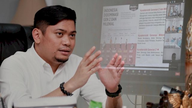 Bupati Gowa Adnan Purichta Ichsan saat membuka Musrenbang Pemuda 2022 secara virtual, Selasa (15/03/2022) kemarin. (Istimewa)