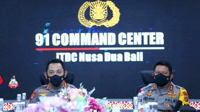 Kapolri lakukan koordinasi pengecekan 91 Command Centre di Bali, Sabtu (19/3/2022). (Foto: Istimewa)