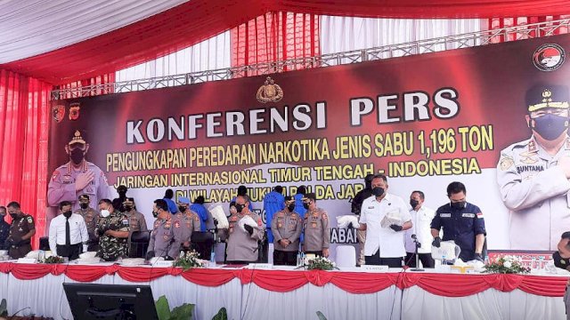 Press Conference Polri terkait Pengungkapan Peredaran Sabu sebanyak 1,196 Ton, Kamis (24/03/2022). (Ist)