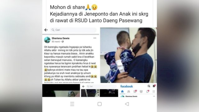 Keluarga korban saat memposting status di akun Facebooknya yang diduga korban pelecehan seksual.