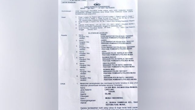 Surat Perintah Penangkapan Terhadap MM. (Istimewa)