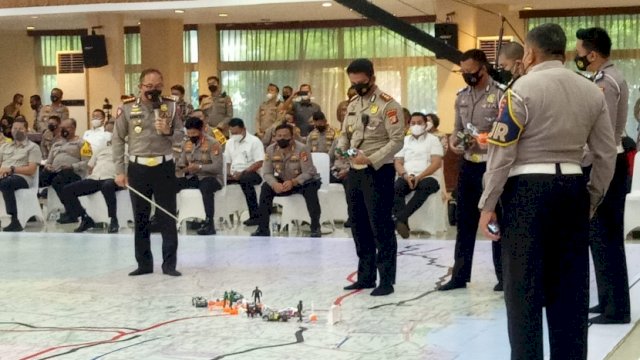 Polda Metro Jaya melaksanakan Tactical Floor Game (TFG) untuk pengamanan Ramadhan dan Idul Fitri, di Mapolda Metro Jaya, Kamis (31/03/2022). (Istimewa)