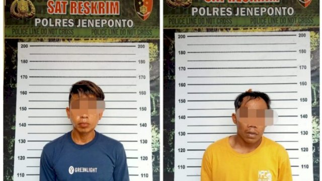 Kedua Pelaku saat diamankan di Mapolres Jeneponto, Rabu (06/04/2022). (Istimewa)
