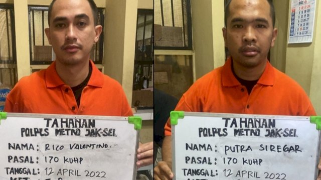 Rico Valentino dan Putra Siregar ditahan di Polres Jaksel, Selasa (12/04/2022). (Istimewa)