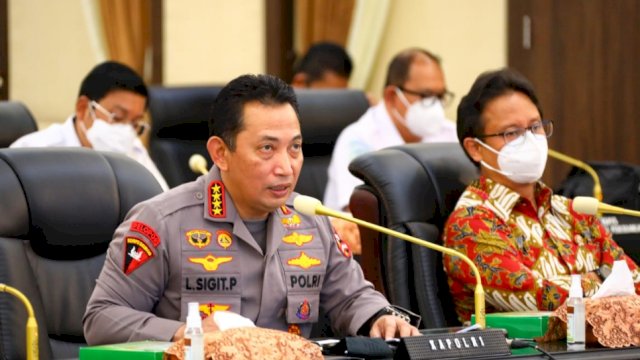 Kapolri Jenderal Pol Listyo Sigit Prabowo saat rapat koordinasi di Mabes Polri, Kamis (14/04/2022). (Istimewa)