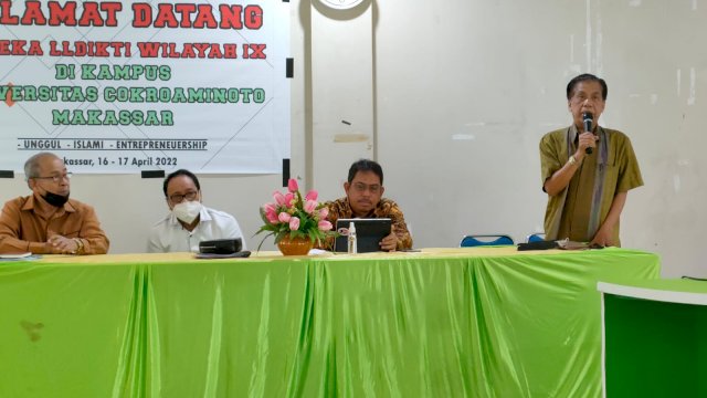 Tim EKA LLDikti Wilayah IX Sulwesi saat menyambangi Universitas Cokroaminoto Kota Makassar (UCM), Sabtu (16/04/2022). (Foto: M. Dahlan Abubakar/Republiknews.co.id)