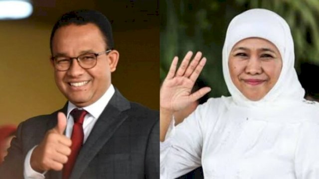 Gubernur DKI Jakarta Anies Baswedan (kiri), Gubernur Jawa Timur Khofifah Indar Parawansa (kanan).