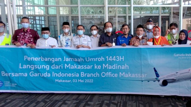 Lauching kembali Jalur Penerbangan Makassar-Madinah kembali dibuka di Bandara Internasional Sultan Hasanuddin Makassar, Selasa (03/05/2022). (Istimewa)