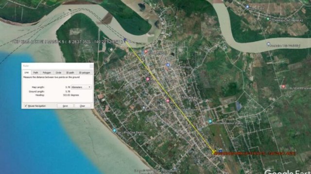 Lokasi Kehilangan ABK KM June Maru V di Sungai Merauke Papua. (FOTO. Basarnas Merauke).