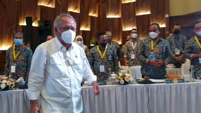 Menteri PUPR Basuki Hadimuljono, saat menghadiri Rapat Koordinasi Direktorat Jenderal Perumahan Tahun Anggaran 2022 yang dilaksanakan di Auditorium Kementerian PUPR, Jakarta, Rabu (18/05/2022). (Istimewa)