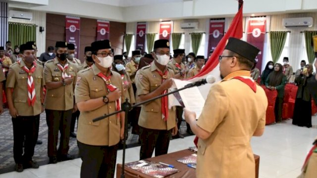 Pelantikan Wakil Bupati Luwu Utara Suaib Mansur, sebagai Ketua Kwartir Cabang Gwrakan Pramuka Kabupaten Luwu Utara, Masa Bhakti 2021-2026. (Istimewa)