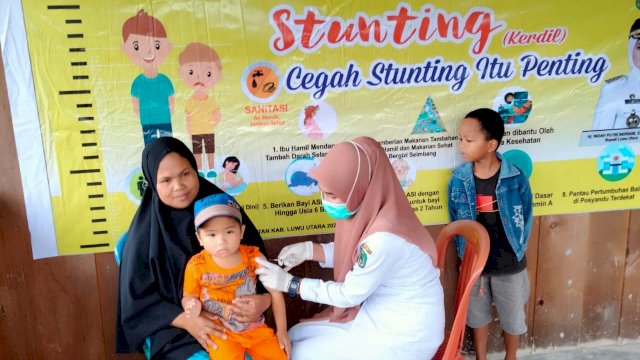 Pelaksanaan kegiatan Bulan Imunisasi Anak Nasional (BIAN) di Desa Minanga, Kecamatan Rongkong, Kabupaten Luwu Utara. (Istimewa)