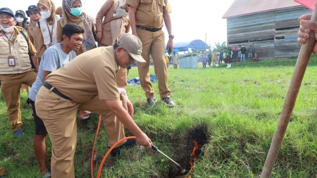 Bupati Wajo Amran Mahmud saat menghadiri gerakan pengendalian OPT tikus pada tanaman padi oleh Gabungan Kelompok Tani (Gapoktan) Sipakalebbi, Desa Lempong, Kecamatan Bola, Senin (30/5/2022). (Istimewa)