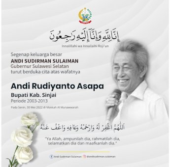 Gubernur Sulsel Sampaikan Duka Cita Meninggalnya Mantan Bupati Sinjai Rudiyanto Asapa