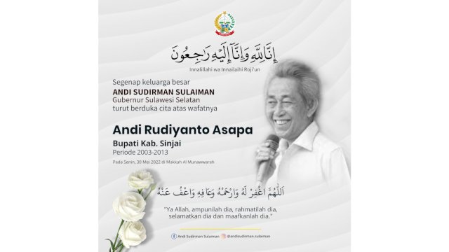 Gubernur Sulsel Sampaikan Duka Cita Meninggalnya Mantan Bupati Sinjai Rudiyanto Asapa