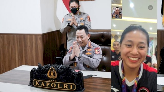 Atlet sepeda Indonesia Tiara Prastika Andini, saat video call dengan Kapolri Jenderal Pol Listyo Sigit Prabowo, Senin (16/05/2022). (Istimewa)