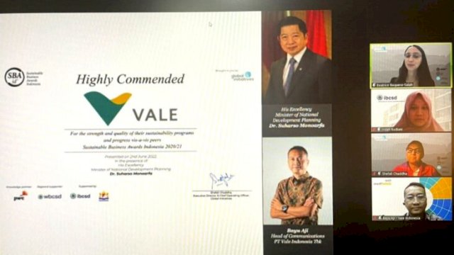 PT Vale Raih Sustainable Business Awards Kategori Sangat Terpuji 2022