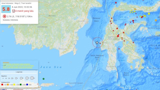 Gempa 5,8 SR di Sulbar Terasa di Balikpapan dan Samarinda. (Istimewa)