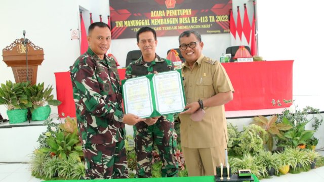 Penutupan TMMD Kabupaten Soppeng Tahun 2022 di di Aula Kantor Kecamatan Marioriwawo, Kabupaten Soppeng, Kamis (09/06/2022). (Istimewa)