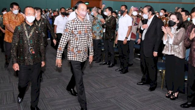 Presiden Joko Widodo menghadiri Perayaan 50 Tahun HIPMI, yang digelar di Plenary Hall, Jakarta Convention Center (JCC), Jakarta, Jumat 10 Juni 2022. (Ist)