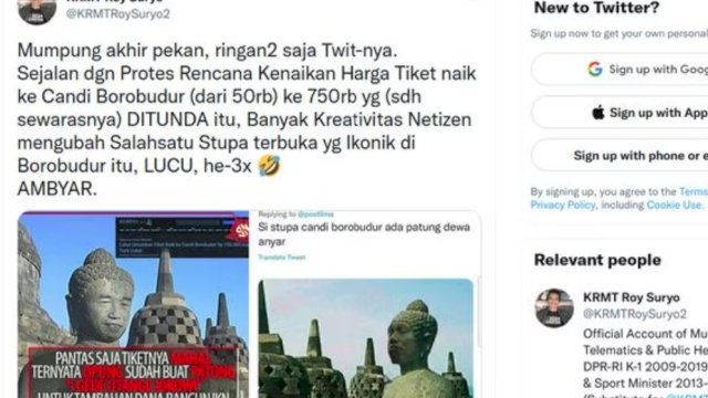 Tangkapan layar twitter KRMT Roy Suryo yang tuai hujatan. (Istimewa)