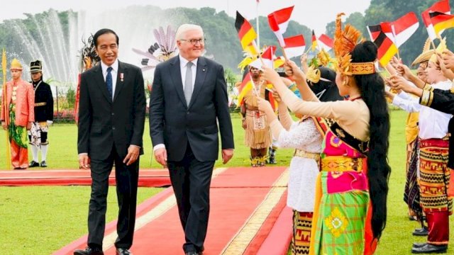 Presiden Joko Widodo menyambut kunjungan kenegaraan Presiden Republik Federal Jerman Frank-Walter Steinmeier, di Istana Kepresidenan Bogor, Jawa Barat, Kamis (16/06/2022). (Istimewa)