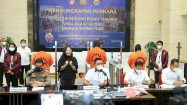 Press Confrence kasus Viral Blast Gobal di Bareskrim Polri, Sabtu (18/06/2022). (Istimewa)