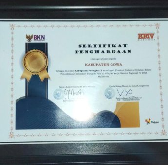 Selesaikan Kenaikan Pangkat 1000 ASN, Pemkab Gowa Diganjar Penghargaan BKN