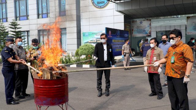 Kepala BNNP Banten Brigjen Pol Hendri Marpaung, memimpin pemusnahan narkoba golongan 1 jenis ganja, Jumat (24/06/2022). (Istimewa)