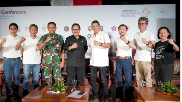 Brigjen TNI Harfendi memimpin press confrence Indonesia International Marathon 2022. (Istimewa)