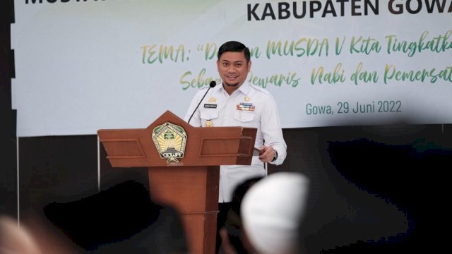 Bupati Gowa Adnan Purichta Ichsan saat menghadiri Musda MUI di Baruga Tinggimae, Kantor Bupati Gowa, kemarin. (Dok. Humas Gowa)